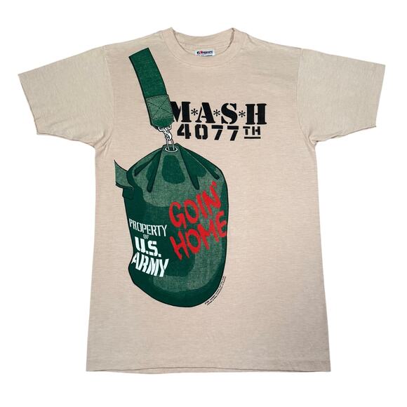 Vintage 1982 MASH 4077th Goin Home T Shirt U.S. Army Graphic Tee Tan Size S - Picture 1 of 8